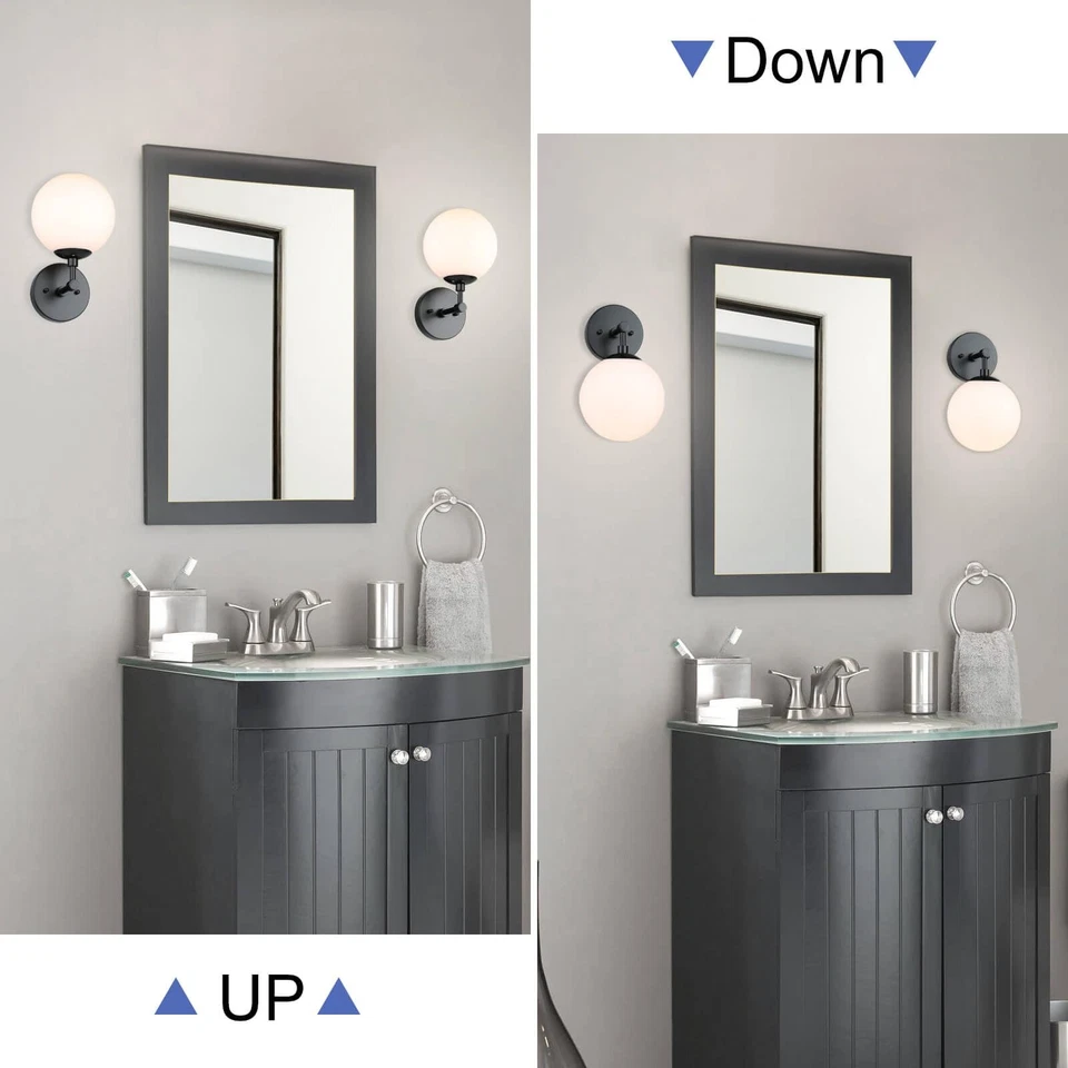 Aplique de pared vintage de 1 luz con globo de vidrio, luz de tocador de baño... Foto 4 de 4