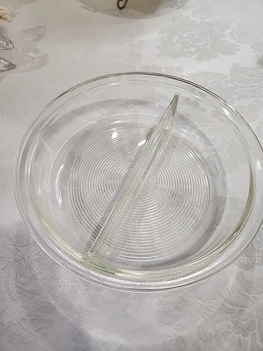 Vintage PYREX Divided 595 Clear Glass Serving Bowl Chafing Dish 9.75” USA.