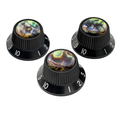Musiclily Pro 3Pcs Black Metric Abalone Top Knobs Set For Squier Strat ST Guitar