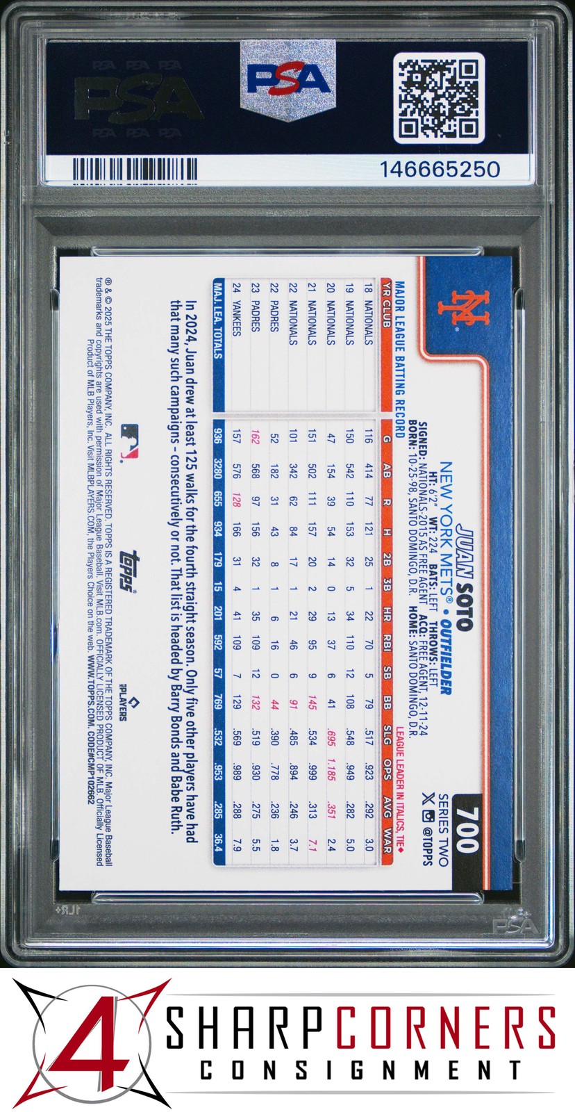 2025 TOPPS #700 JUAN SOTO PSA 10 view 2