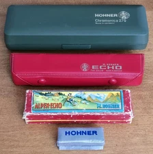 LOT OF 4 VINTAGE HOHNER HARMONICAS, CHROMONICA, ECHO, ALPEN ECHO & MINI