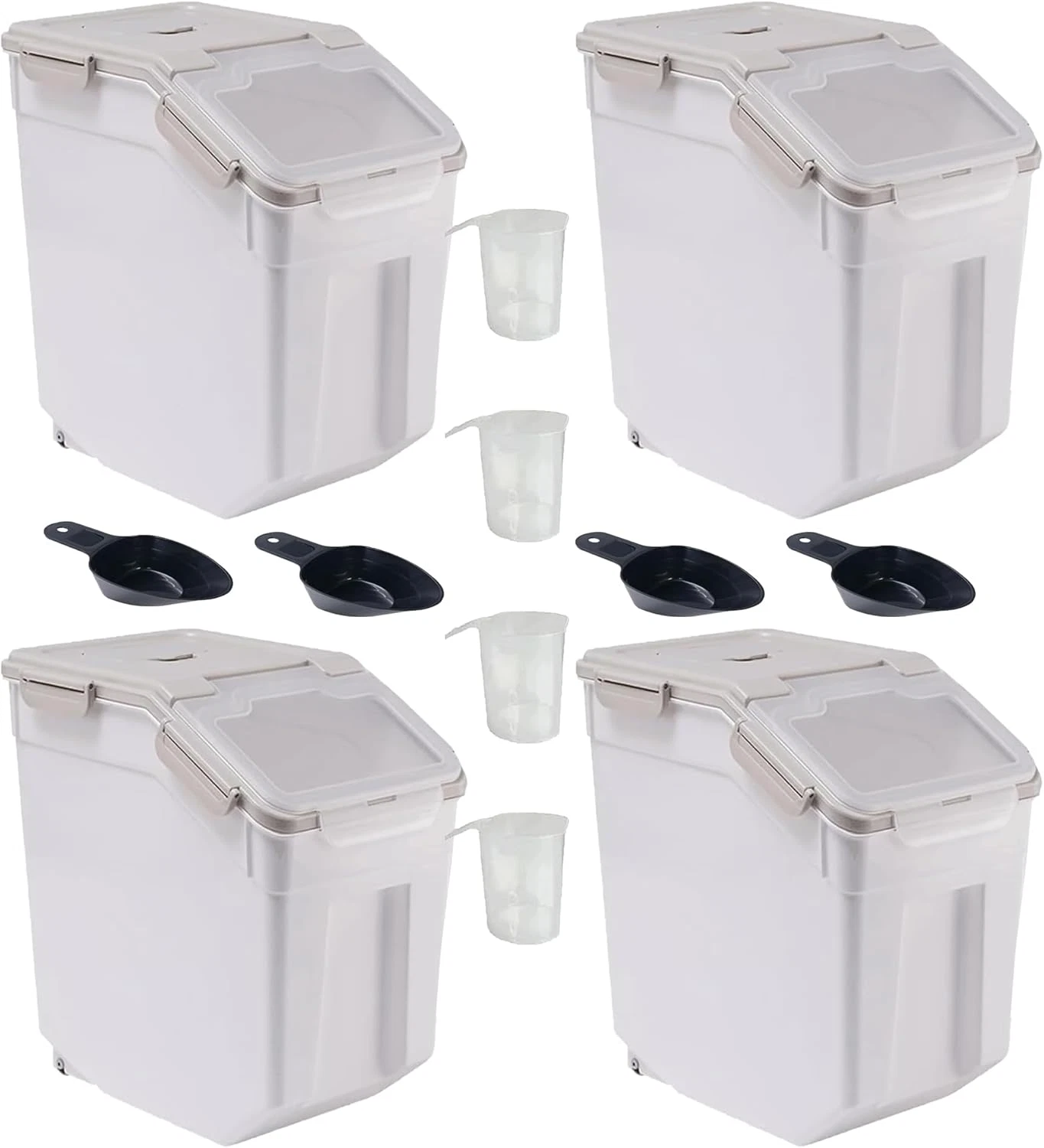 30LB Airtight Food Storage Container Set with Spoon & Measuring Cup - 4 Pack
