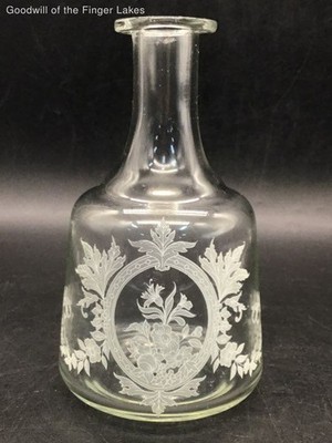 Narrow Necked Clear Glass 6.5in Bottle w/ Nature-Themed Etchings