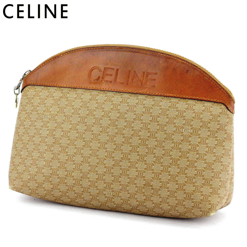 Used CELINE Macadam PVC Leather Cosmetic Pouch Beige