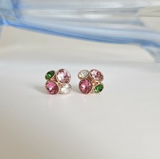 Ted Baker Lynda Rose Gold Cluster Stud Earrings Pink Green Multi