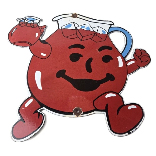 Vintage Kool Aid Sign - Fruit Beverage Mix Powder Piggly Porcelain Gas Pump Sign