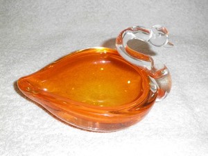 Vintage Orange Swan Art Glass Jewelry Ring Candy MCM Viking Murano Style Heavy