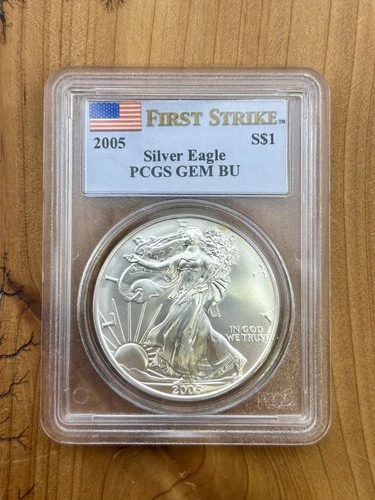 2005 PCGS GEM BU American 1oz Silver Eagle $1 First Strike .999