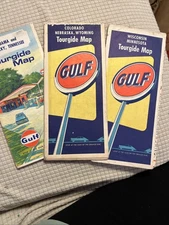 Lot Of 3 GULF 1950-69 Road Maps, AL KY TN, WY NE CO, WIS MIN. Used
