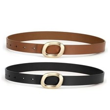 Womens Belt Leather Skinny Thin Waist L: Fit Waist 33"-38" Black brown 2 Pack 