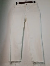 LC Lauren Conrad Women's Size 10 White Skinny Crop Jeans Raw Hem Stretch Denim