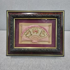 Framed Vintage Lace Floral Hand Fan POST CARD Silky Pillow Paper Art Handmade