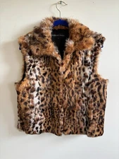 Women’s Adrienne Landau Size L Real Rabbit Fur Vest With Spotted Animal Print