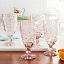 Glass14.7-Ounce Rose Tea Goblets Vintage Drinking Glasses Event Party Set of 4