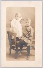 Two Children Portrait Real Photo Postcard RPPC