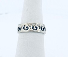 Estate Vintage 925 Sterling Silver Spiral Swirl Pattern Band Ring Size 6, 4.1g