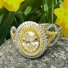 14K 2-Tone Gold Over 3CT Oval Cut Real Citrine Split Shank Halo Engagement Ring
