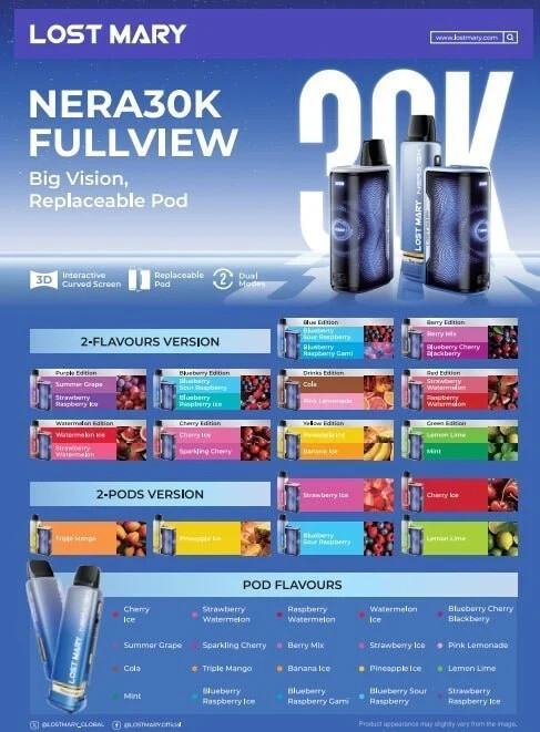 Lost Mary 30k Nera 30000 Puffs 20mg Nic rechargeable Vape | LOST MARY 15K  Pods