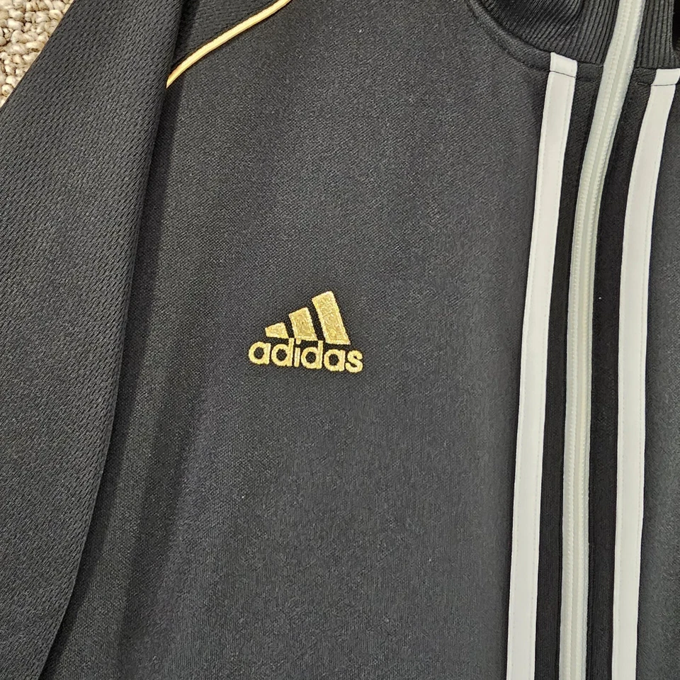 Chaqueta de Pista Adidas Para Hombre Grande Cremallera Completa Climalite 7406 Borde Dorado + Logo Foto 4 de 4