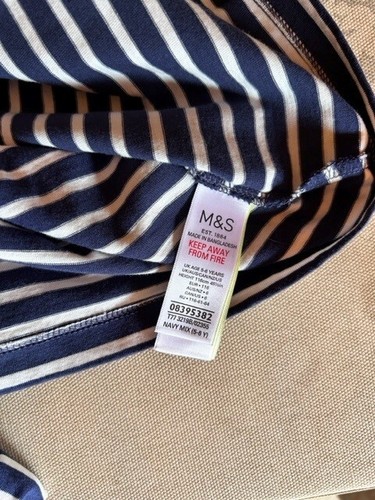 Worn In Good Condition Marks & Spencer Girls Navy Striped Dress Age 5-6 Years - Picture 2 of 3