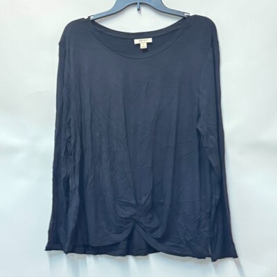 Style & Co Womens S Deep Black Scoop Neck Long Sleeve Top NWT DE41