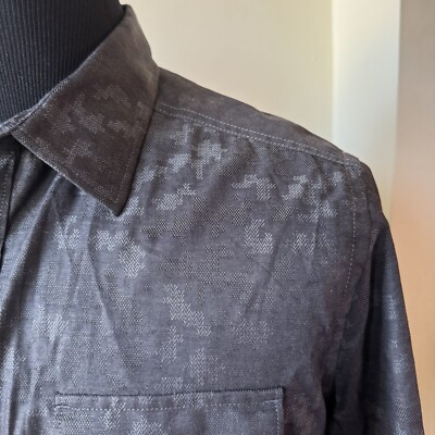 Robert Graham Shirt Mens Dark Gray CAPITAL Long Sleve Pocket Woven Texture