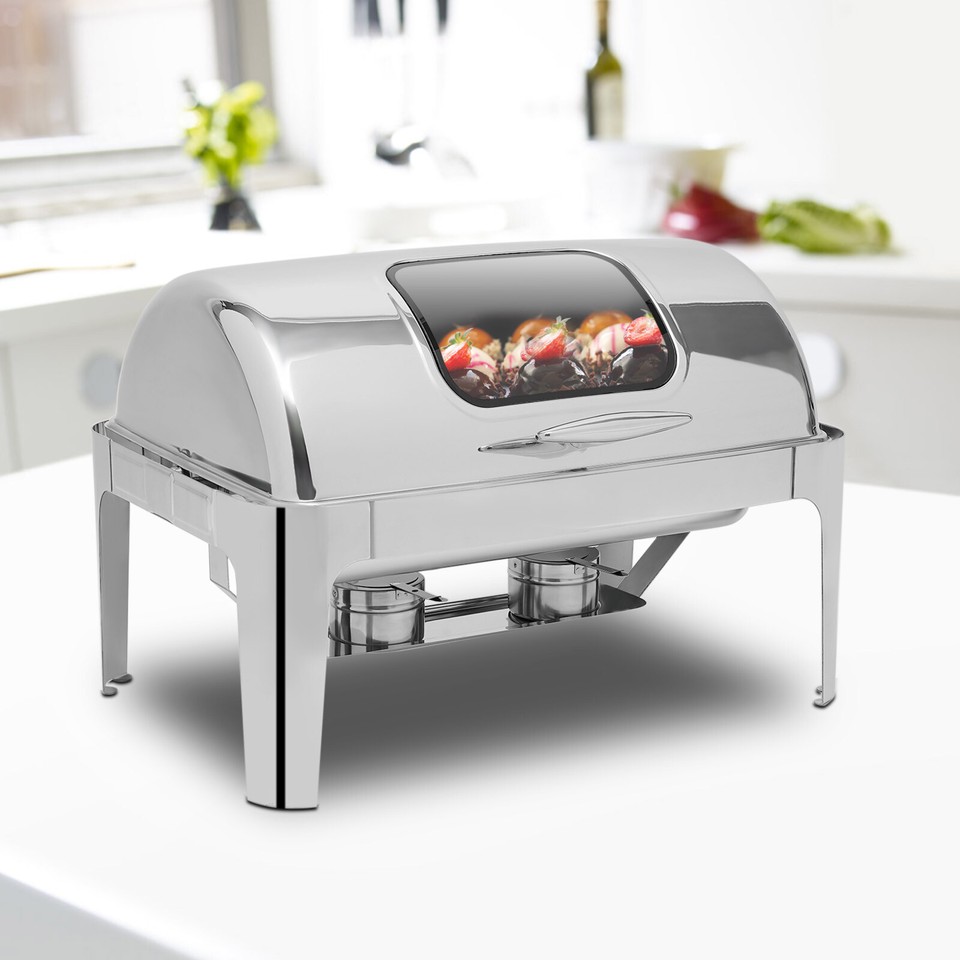 14.26QT Stainless Steel Chafer Buffet Chafing Dish Set Roll Top Food