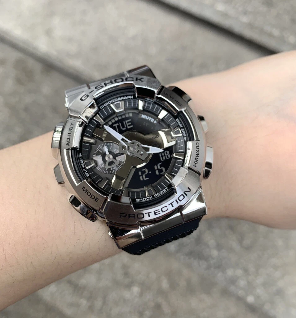 Casio G Shock GM110 1A Anadigi Layered Silver Steel Case Black Resin Watch