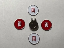 (4) TW Tiger Woods Nike 1" Coin Golf Markers W/ Bonus Hat Clip - A Great Deal!