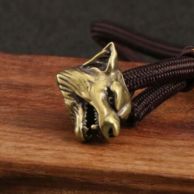 Solid Brass Wolf Head Shape Paracord Bead Lanyard Bead Knife Beads Bracelet Bead