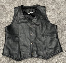 The Leather Ranch Women’s Leather Biker Vest Black Size 2 Pockets Eagle