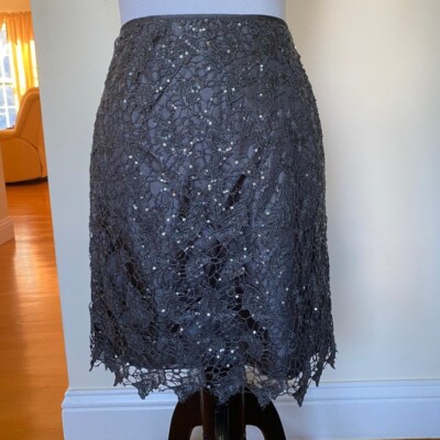 H&M Lace Sequin Holiday Pencil Skirt Teal Size
