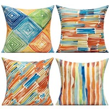 Outdoor Throw Pillow Covers 18X18 Set of 4 Summer Orange Rust Colorful Multicolo