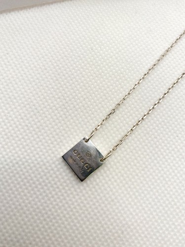 GUCCI Sterling Silver Plate Chain square Necklace SV925 No Box - Picture 8 of 16
