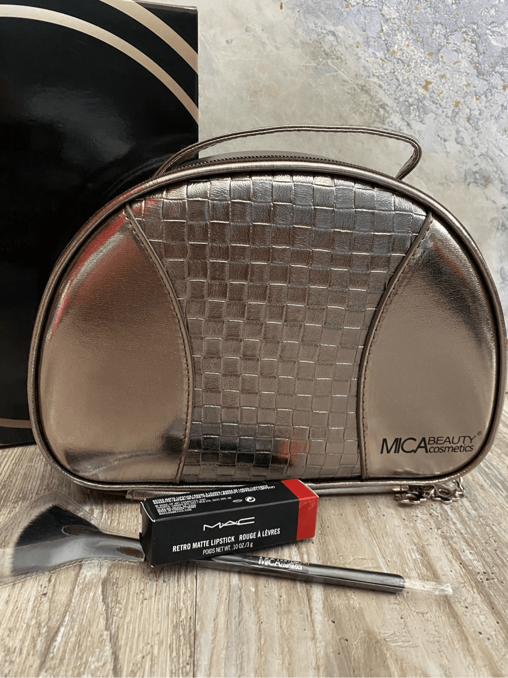 MAC Ruby Woo Lipstick with Free Mica Bag Brush-image