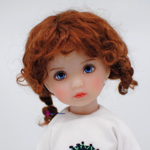 BONEKA Perücke Echtmohair Zöpfe braun 6-7inch/15,5-18 cm passt Li'l Dreamer - Picture 4 of 7