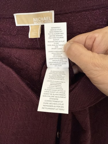 Michael Kors Knit Pencil Skirt Metallic MK Logo Front Slit Red Wine XL NWT - Picture 12 of 13