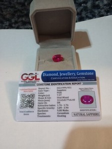 NATURAL EARTHMINED GGL CERTIFIED GEM TESTED HEATED OVAL PINK SAPPHIRE 7.37 CTS.