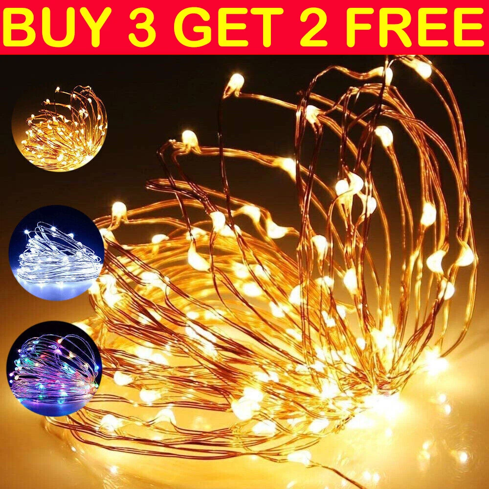 Small Micro 20 100 LED Fairy Lights String Battery Copper Sliver Wire Xmas Party