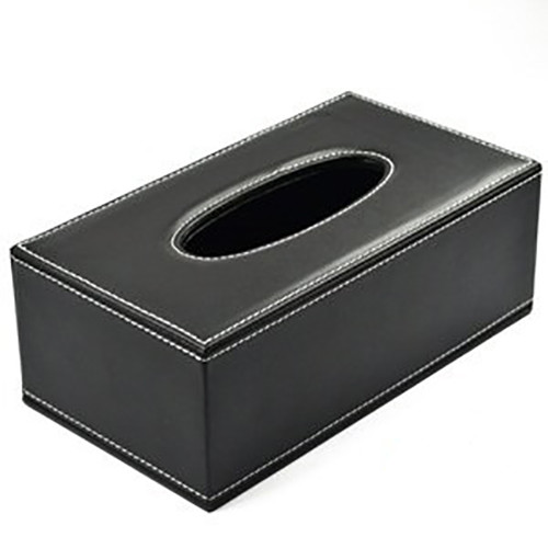 PU Leather Tissue Box Cover Case Holder for 3.1" Tall Tissue Boxes (Black)