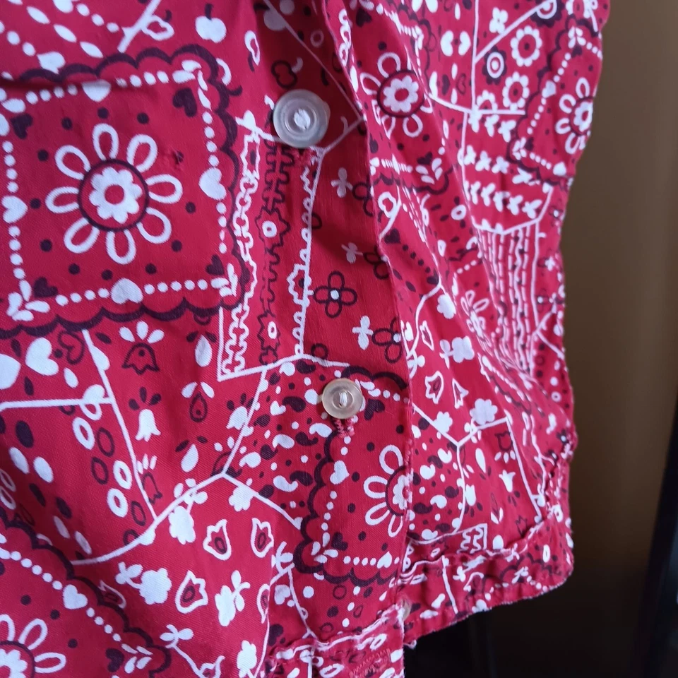 sz 5 девочек винтажный 1950 красный бандана печать без рукавов кнопка вверх блузка или топ - Изображение 3 из 4