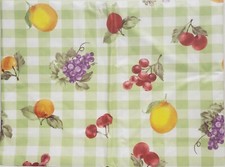 Superior Vinyl Flannel Back Tablecloth,52x52"Square,FRUITS ON LIGHT GREEN,Broder