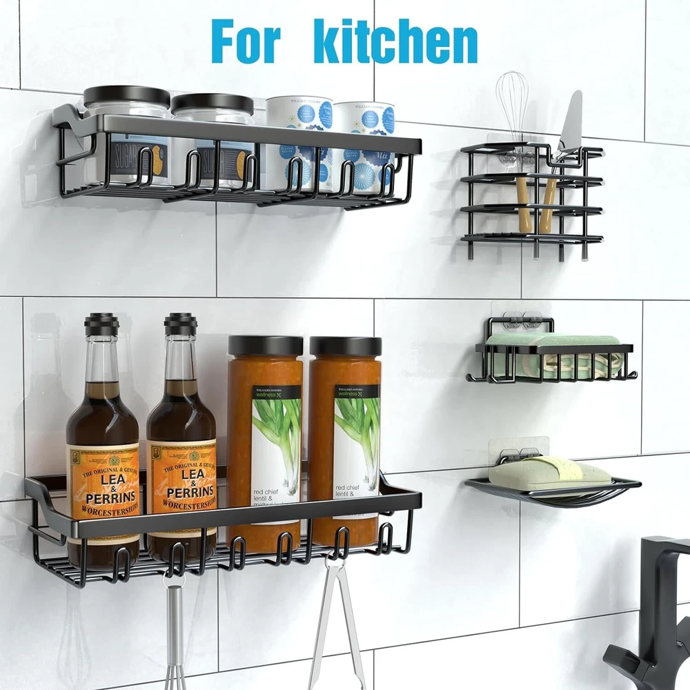 Shower Caddy Adhesive Bathroom Pack Storage Kitchen Home Eudele Shelves 5-Pack