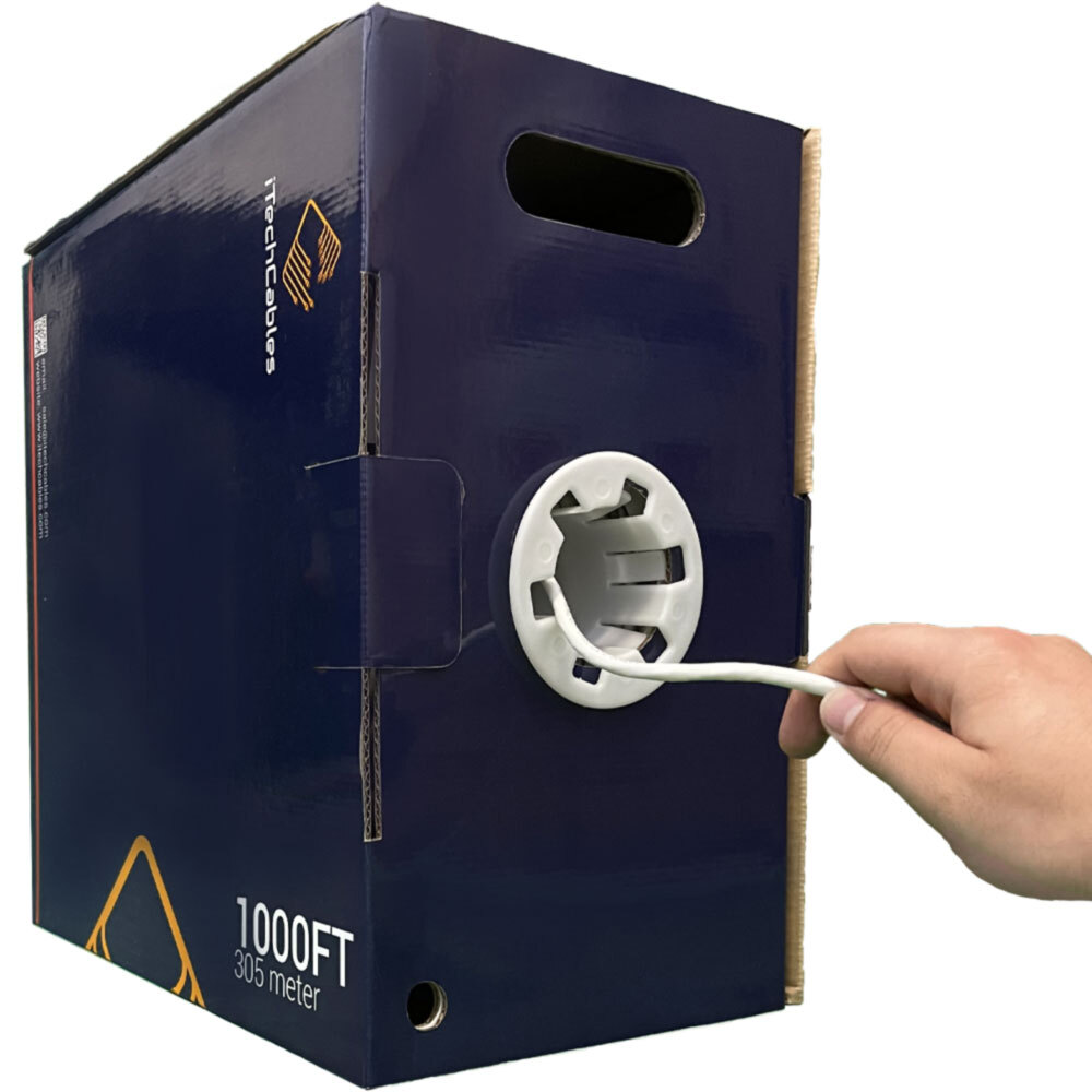 Cat6 Bulk 1000ft Plenum Rated Cable, 23 AWG, 550Mhz Cable, White