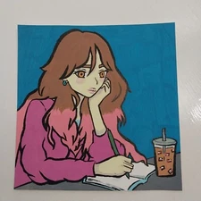 6x6 Inch Acrylic Painting Impressionism Original Comic Art Title Miya Drawing A