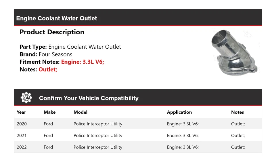 Salida de agua refrigerante motor utilitario Ford Police Interceptor 20-22 4 estaciones Foto 2 de 4