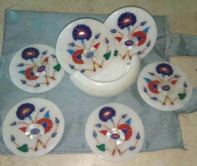 Marvelous Marble Inlay Tea Coffee Coaster Set Kitchen table use Home Decor p27