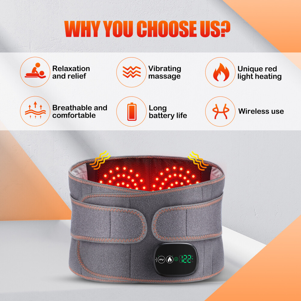 Lumbar Massager, Heated Waist Belt Wrap, Lower Back Massager with Heat Vibration