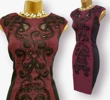 Karen Millen Mulberry Burgundy Embroidered Wiggle Pencil Occasion Dress UK 10