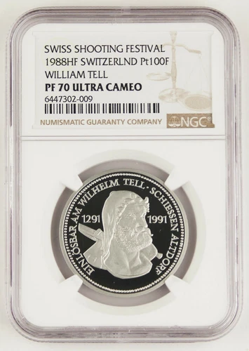 Switzerland 1988 100 Francs 1 Oz Platinum Proof Coin Shooting Festival NGC PF70